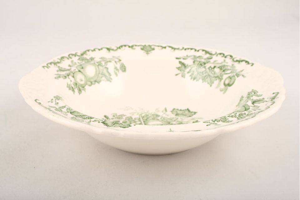 Masons Fruit Basket - Green Fruit Saucer Rimmed - eared. Please note; sizes and shades may differ slightly on all items in this pattern. 6 1/2"