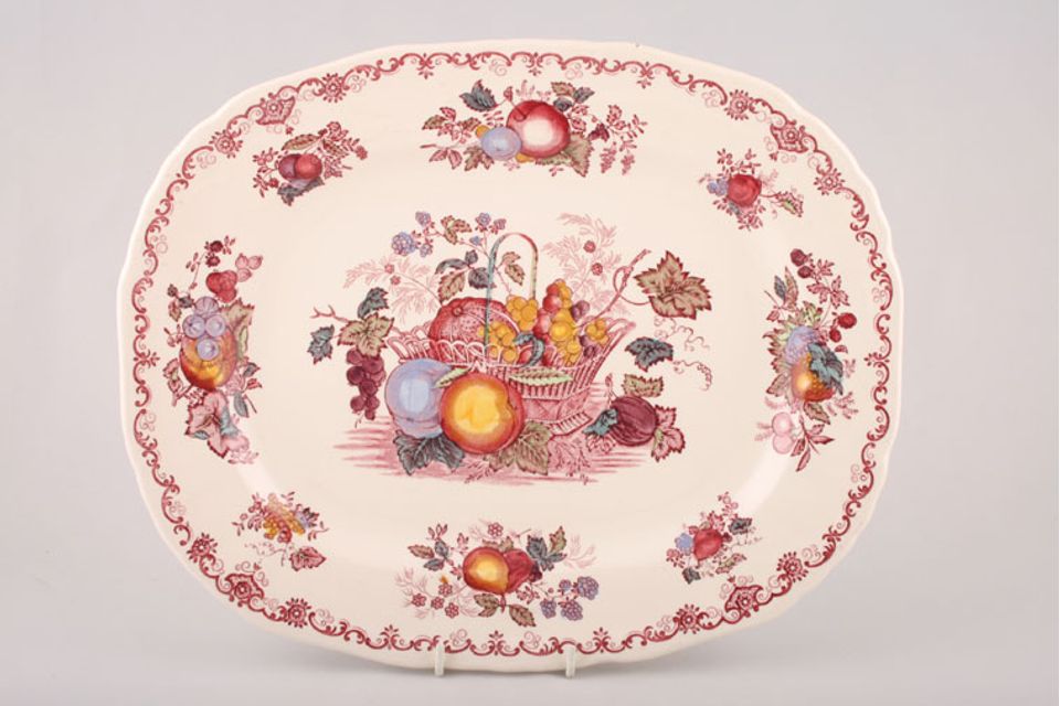 Masons Fruit Basket - Pink Platter Rectangular meat plate 13 1/2"