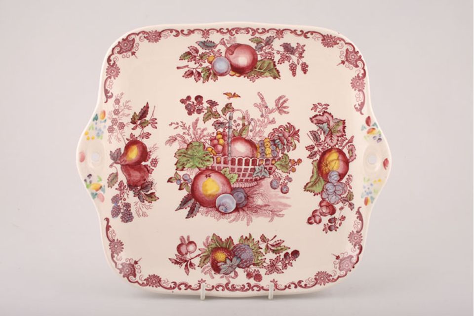Masons Fruit Basket - Pink Cake Plate Square eared 10 1/4"