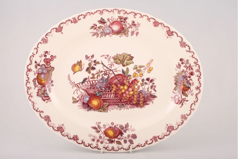 Masons Fruit Basket - Pink Oval Platter 13 3/4"