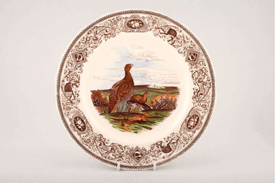 Masons Game Birds - Brown Edge Dinner Plate The Red Grouse - dark brown edge 10 1/2"