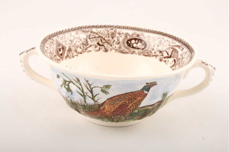 Masons Game Birds - Brown Edge Soup Cup With two handles - dark brown edge