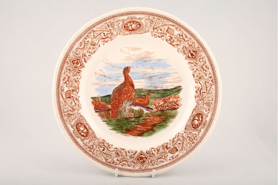 Masons Game Birds - Brown Edge Dinner Plate The Red Grouse - reddy brown edge 10 1/2"
