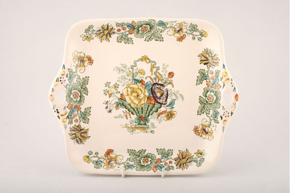 Masons Strathmore - Green + Yellow Cake Plate Square eared 10 3/4"