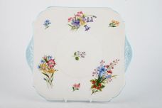 Shelley Wild Flowers - Blue Edge Cake Plate square - eared 9 1/2" thumb 1