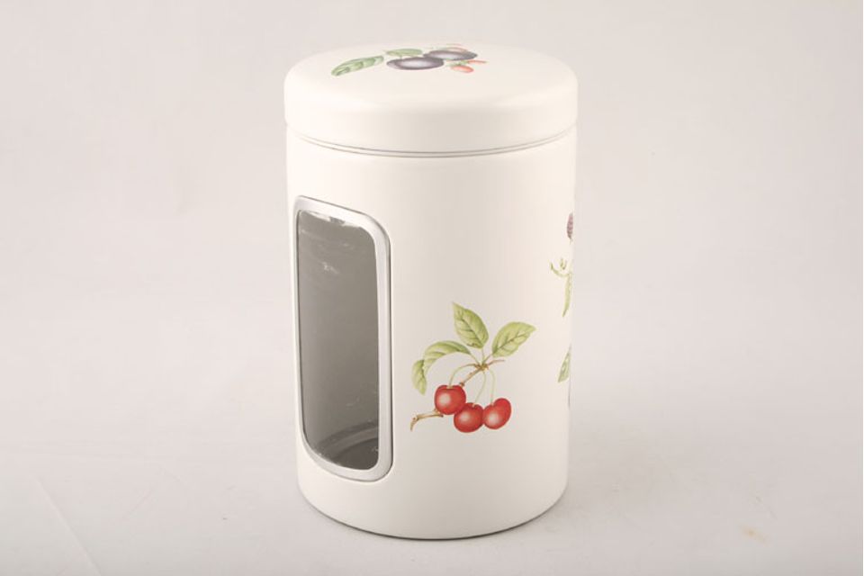 Marks & Spencer Ashberry Storage Jar + Lid lidded - plastic/metal - plastic window.fruits on lid vary 4" x 6 3/4"
