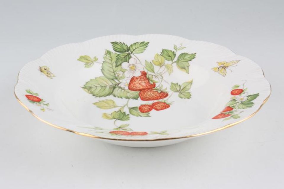 Queens Virginia Strawberry - Gold Edge - Swirl Embossed Rimmed Bowl 8 3/8"