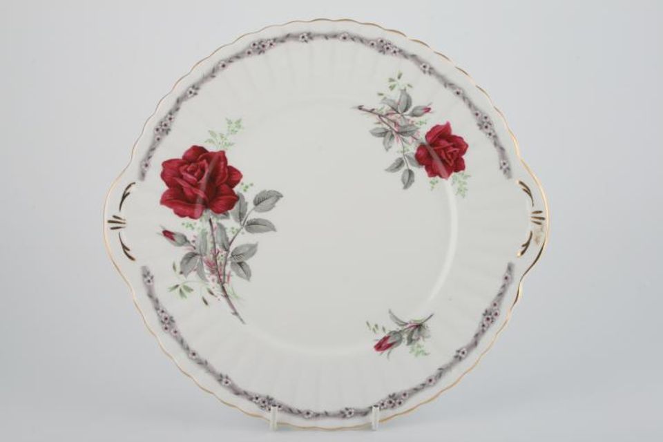 Royal Stafford Roses To Remember - Red Cake Plate Round - Eared - Fluted 10"