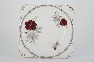 Royal Stafford Roses To Remember - Red Cake Plate Square - Smooth Rim 8 1/2"