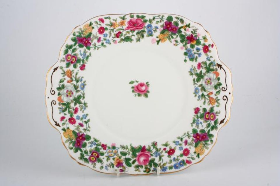 Crown Staffordshire Thousand Flowers Cake Plate Square | Eared 10 1/4"