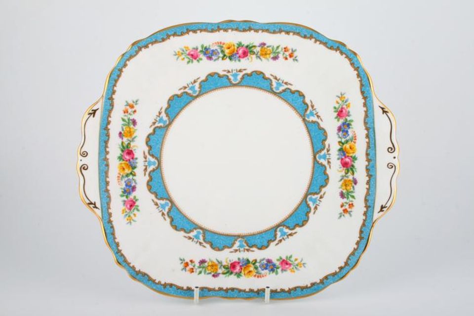 Crown Staffordshire Tunis - Blue Cake Plate Square - Eared 10 3/8"