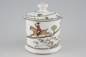 Sell Crown Staffordshire Hunting Scene Jam Pot + Lid Embossed 3" x 2 7/8"