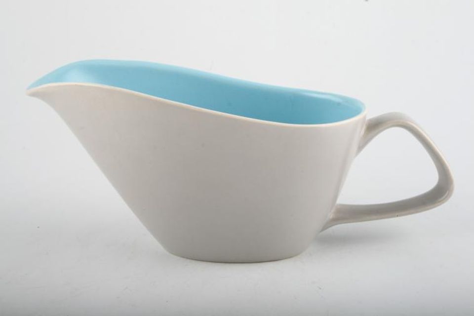 Poole Twintone Dove Grey and Sky Blue Sauce Boat 6 1/2"