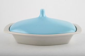 Sell Poole Twintone Dove Grey and Sky Blue Butter Dish + Lid 8 1/4"