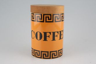 Portmeirion Greek Key - Orange + Black Storage Jar + Lid Coffee on jar - wooden lid 5"