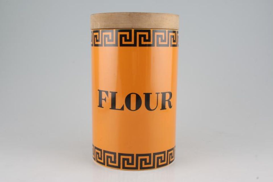 Portmeirion Greek Key - Orange + Black Storage Jar + Lid Flour on jar 7 1/2"