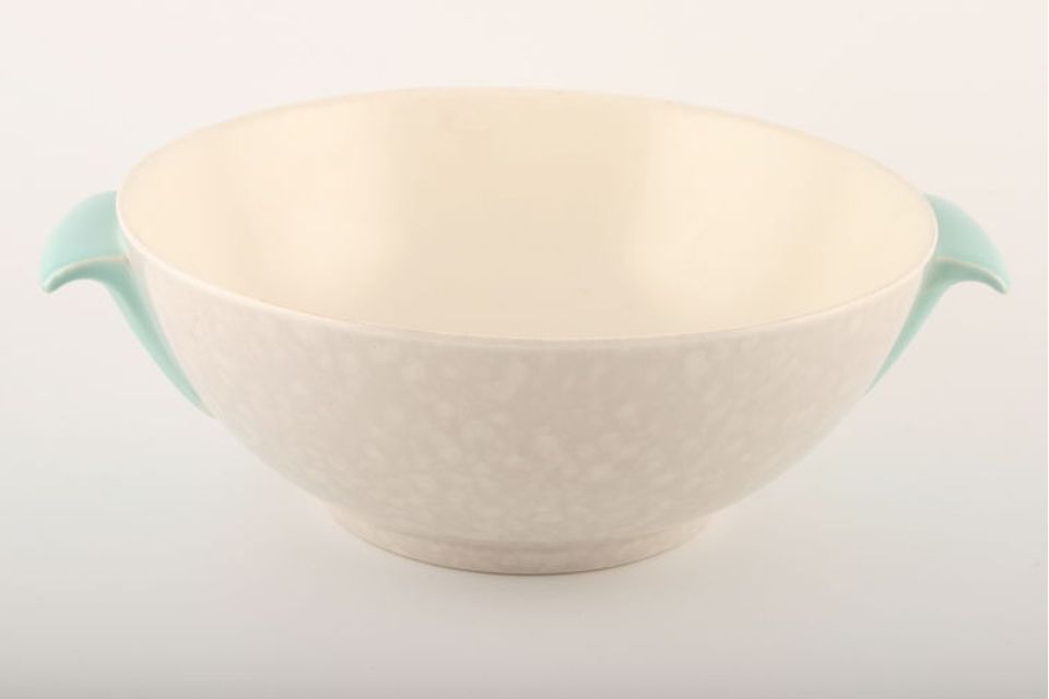 Poole Twintone Seagull and Ice Green Vegetable Tureen Base Only Grey outside, cream inside. Handles turn downwards. 10"
