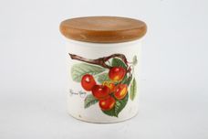 Portmeirion Pomona - Older Backstamps Storage Jar + Lid The Biggareux cherry - Wooden lid 2 3/8" x 2 5/8" thumb 1