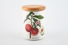 Portmeirion Pomona - Older Backstamps Storage Jar + Lid Grimwoods royal george - peach - Wooden lid 3 5/8" x 4 7/8" thumb 1