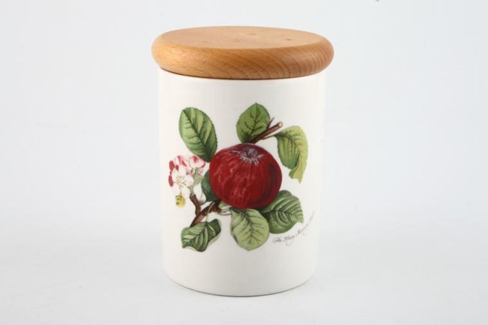 Portmeirion Pomona - Older Backstamps Storage Jar + Lid The Hoary morning apple - Wooden lid 3 1/8" x 4"
