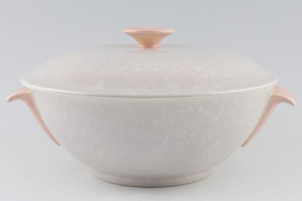 Poole Twintone Seagull and Peach Vegetable Tureen with Lid Grey outside, Cream inside. Handles turn downwards.