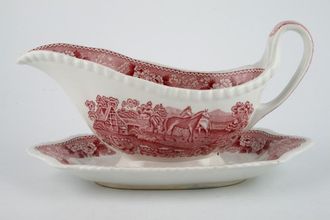 Adams English Scenic - Pink Sauce Boat and Stand Fixed