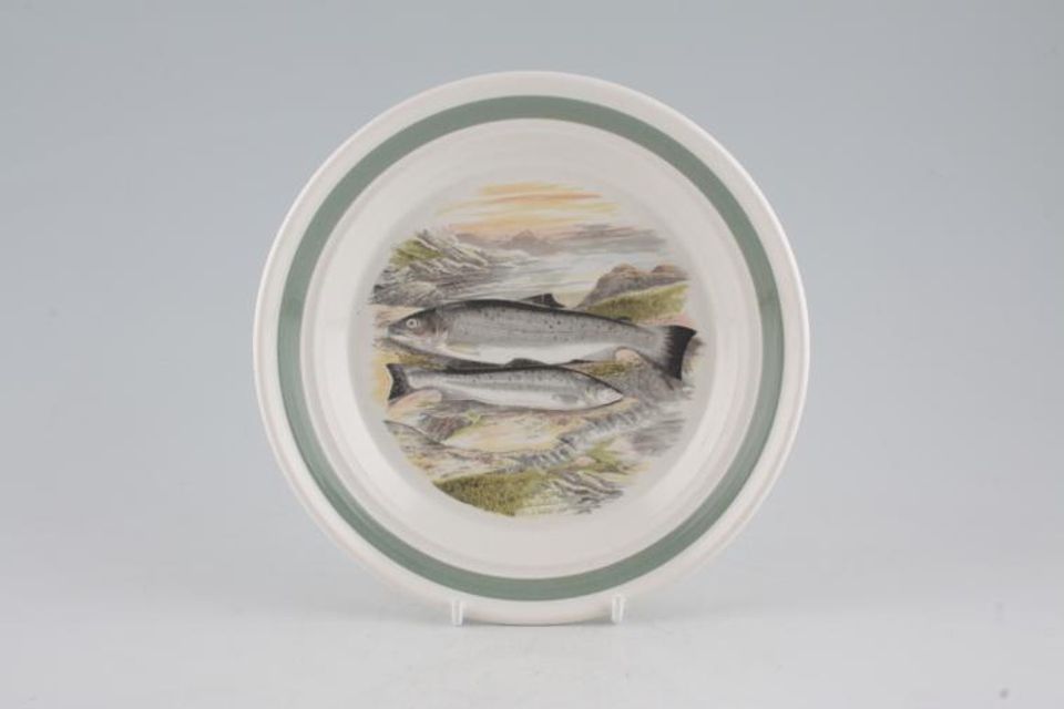 Portmeirion Compleat Angler - The Tea / Side Plate Sewen - Welsh Sea Trout - Salmo Cambricus - Old Backstamp - Green Edge 7 1/4"