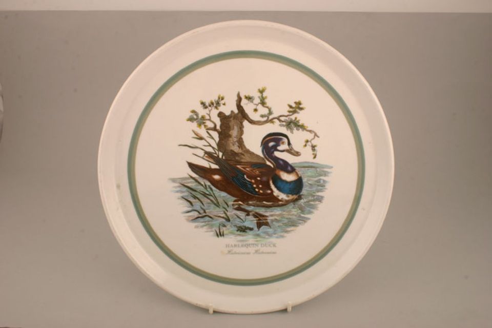 Portmeirion Birds of Britain - Backstamp 2 - Green and Orange Platter Round - Harlequin Duck - Green Band 12 1/8"
