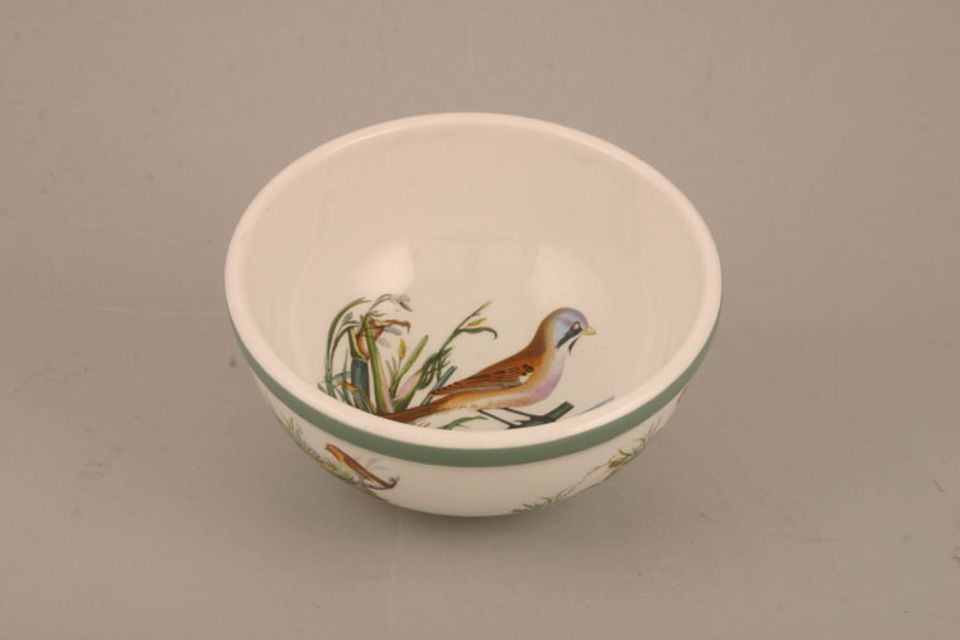 Portmeirion Birds of Britain - Backstamp 2 - Green and Orange Soup / Cereal Bowl Bearded Tit - Green Band - No Name on item 5 3/8"