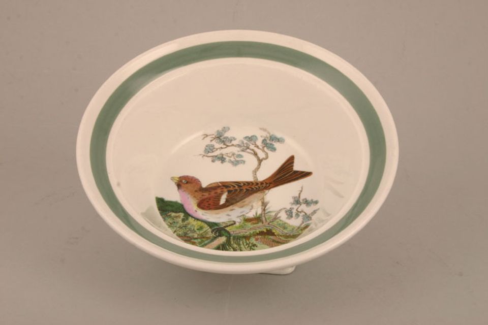 Portmeirion Birds of Britain - Backstamp 2 - Green and Orange Rimmed Bowl Green Band - No Name on bowl - Redpoll 6 1/2"