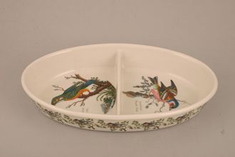 Sell Portmeirion Birds of Britain - Backstamp 2 - Green and Orange Serving Dish Oval - divided - Kingfisher - Chaffinch 11 1/4" x 7" x 1 7/8"