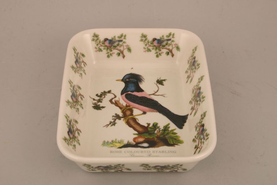 Portmeirion Birds of Britain - Backstamp 2 - Green and Orange Lasagne Dish Rose Coloured Starling 8 5/8" x 6 1/4"