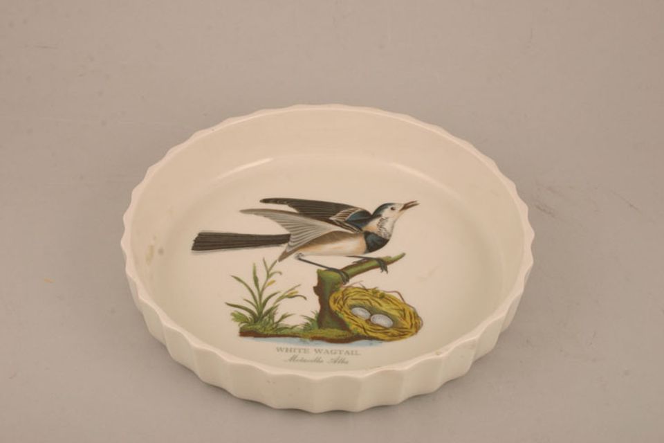 Portmeirion Birds of Britain - Backstamp 2 - Green and Orange Flan Dish White Wagtail 8 1/4"