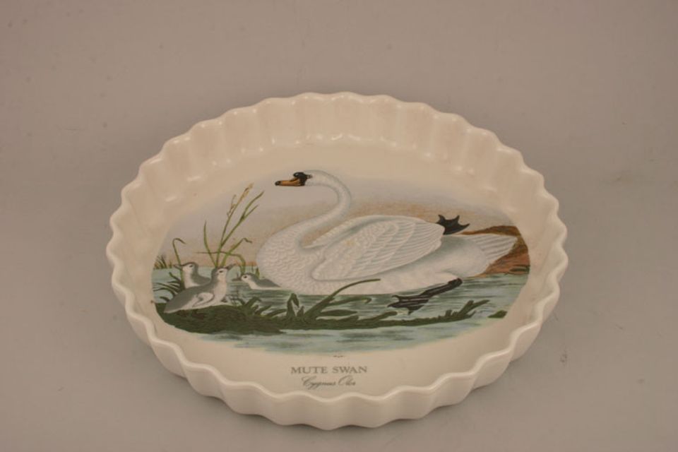 Portmeirion Birds of Britain - Backstamp 2 - Green and Orange Flan Dish Mute Swan 12"