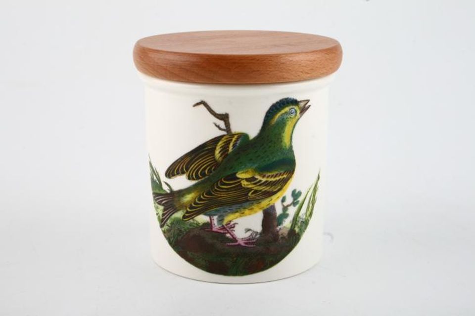 Portmeirion Birds of Britain - Backstamp 3 - New Storage Jar + Lid Greenfinch - Lidded 2 5/8" x 2 5/8"
