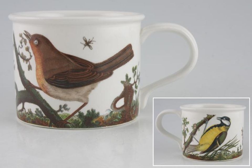 Portmeirion Birds of Britain - Backstamp 1 - Old Teacup Robin+Great Tit - Drum Shape 3 1/4" x 2 1/2"