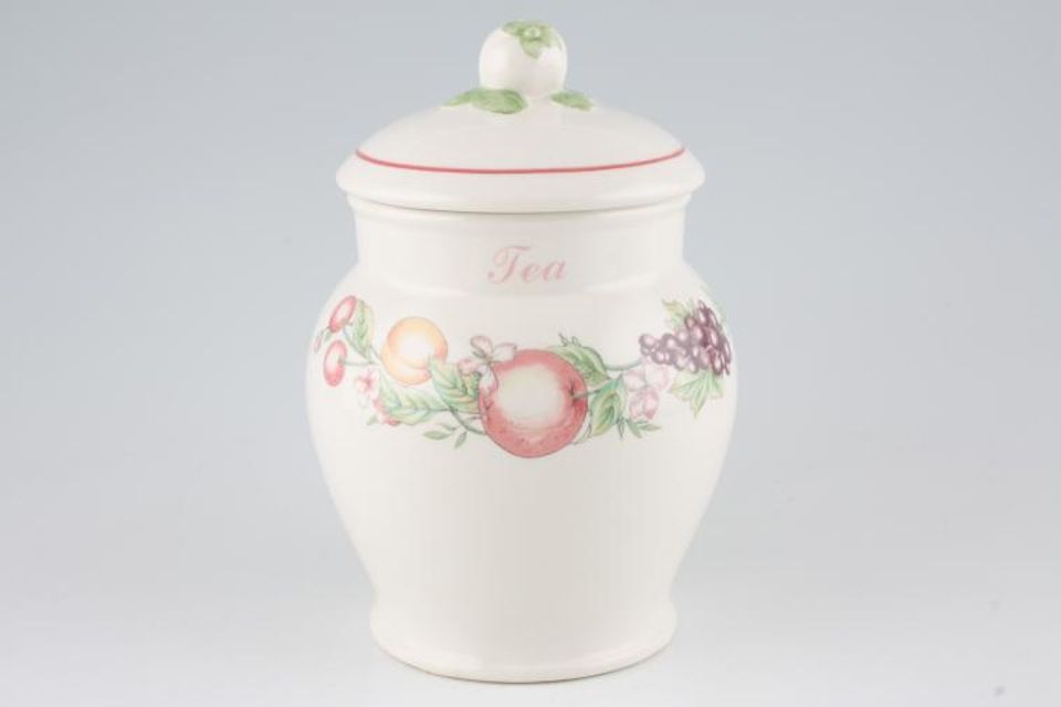 Boots Orchard Storage Jar + Lid Tea on item - Embossed lid 3 7/8" x 5 1/2"