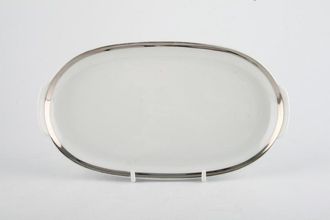 Thomas Medaillon Platinum Band - White with Thick Silver Line Pickle Dish Shallow, eared 7 3/4"