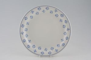 John Tams White + Blue Leaves Set Within Squares Dinner Plate