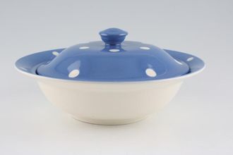 T G Green Blue Domino Vegetable Tureen with Lid Blue Inner White Outer 9 1/4"