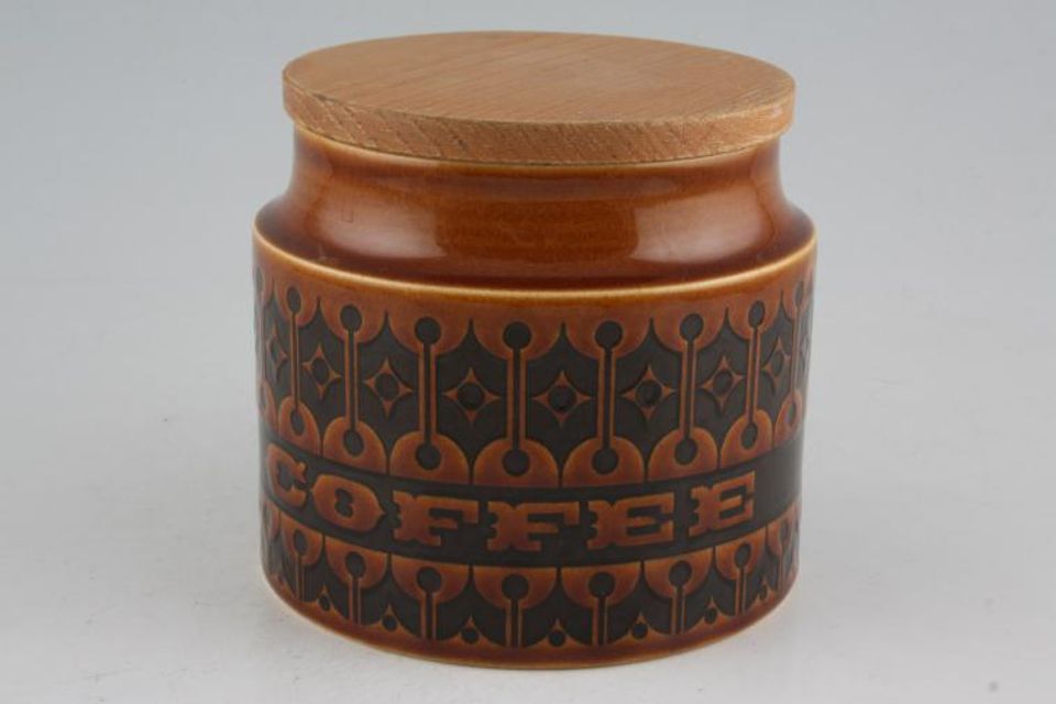 Hornsea Heirloom - Brown Storage Jar + Lid Size represents height. Coffee 4"