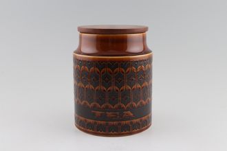 Hornsea Heirloom - Brown Storage Jar + Lid Size represents height. Tea 6"
