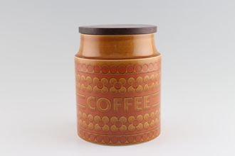 Hornsea Saffron Storage Jar + Lid Size represents height. Coffee 6"