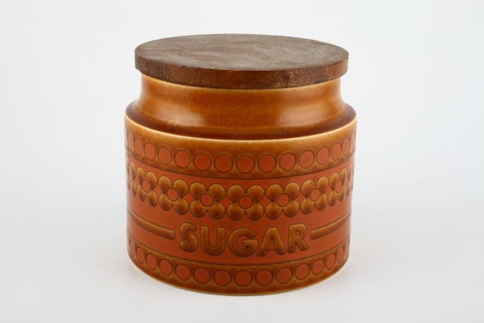 Hornsea Saffron Storage Jar + Lid Size represents height. Sugar 4"