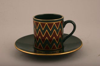 Hornsea Harlequin - Dark Green and Red Coffee Cup Gold Edge 2 1/8" x 2 1/4"