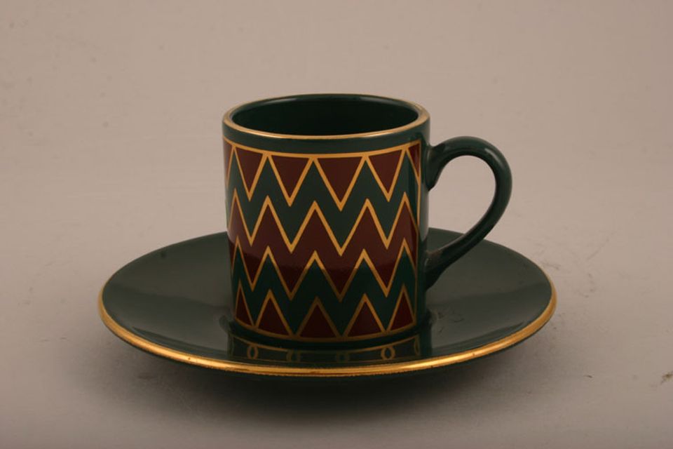 Hornsea Harlequin - Dark Green and Red Coffee Cup Gold Edge 2 1/8" x 2 1/4"