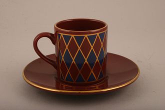 Hornsea Harlequin - Maroon and Blue Coffee Cup Gold Edge 2 1/8" x 2 1/4"