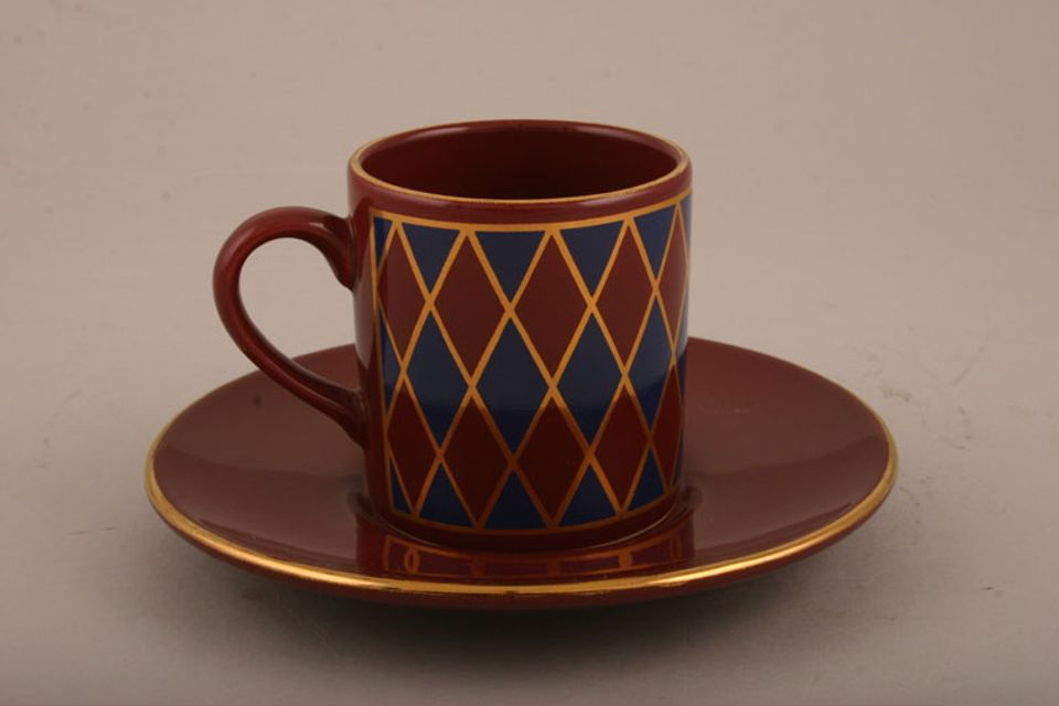 Hornsea Harlequin - Maroon and Blue Coffee Saucer Gold Edge 4 7/8"