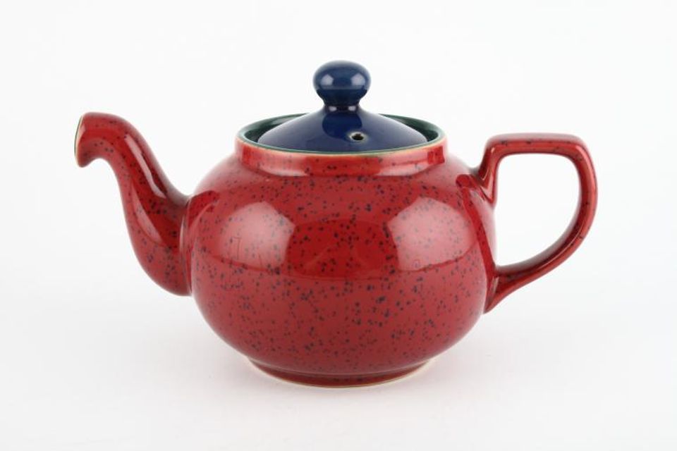 Denby Harlequin Teapot Red outer, green inner, blue lid. 1pt