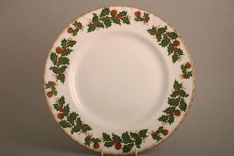 Queens Yuletide Dinner Plate Fuzzy Gold Rim And Large Sprigs Of Holly - Rosina Backstamp 10 3/4"
